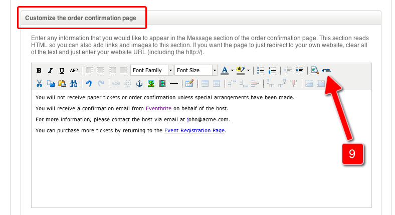 Screenshot of Eventbrite Control Panel for Step 9