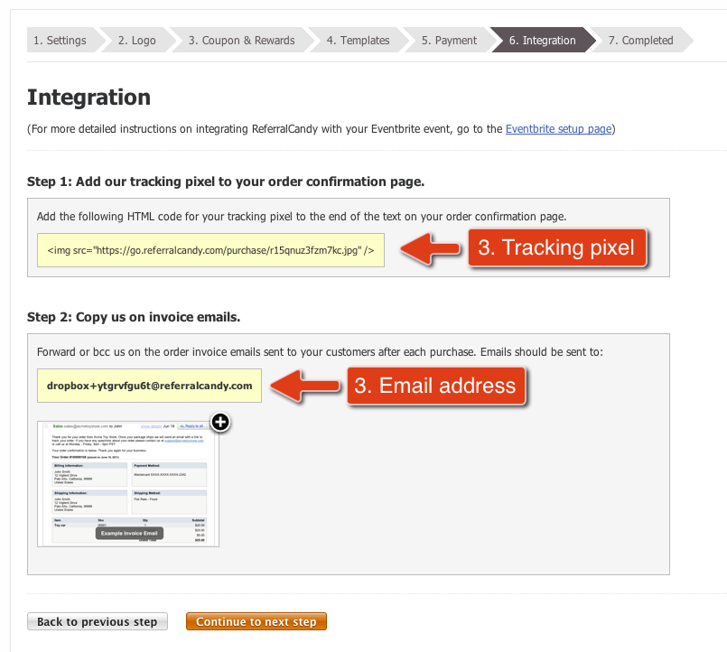 Screenshot of ReferralCandy account set up page