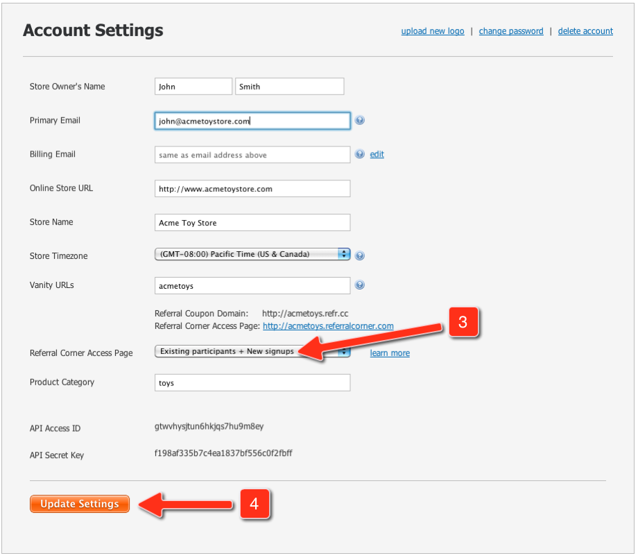 Enable signups on Referral Corner Access Page